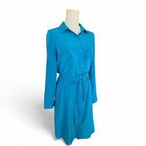 OLD NAVY Button-Down Collar Long-Sleeve Teal Dress